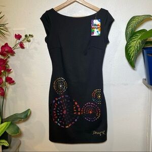 Desigual Black and Red Embellished Sheath Mini Dress